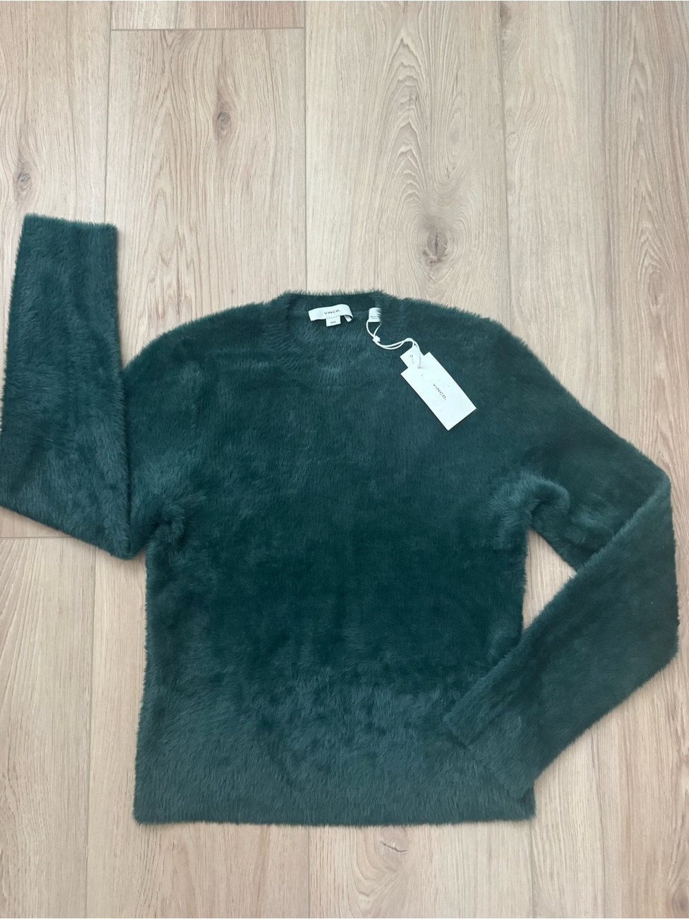 Vince Juniper Green Fuzzy Eyelash Crewneck Sweater NWT M Fall Preppy Modern Chic - Picture 3 of 11